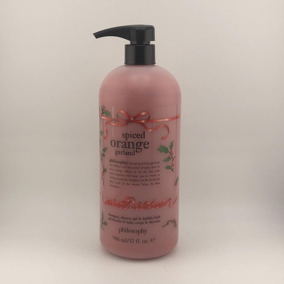 Philosophy Spiced Orange Garland Shampoo Shower Gel Bubble Bath 32 oz with Pump